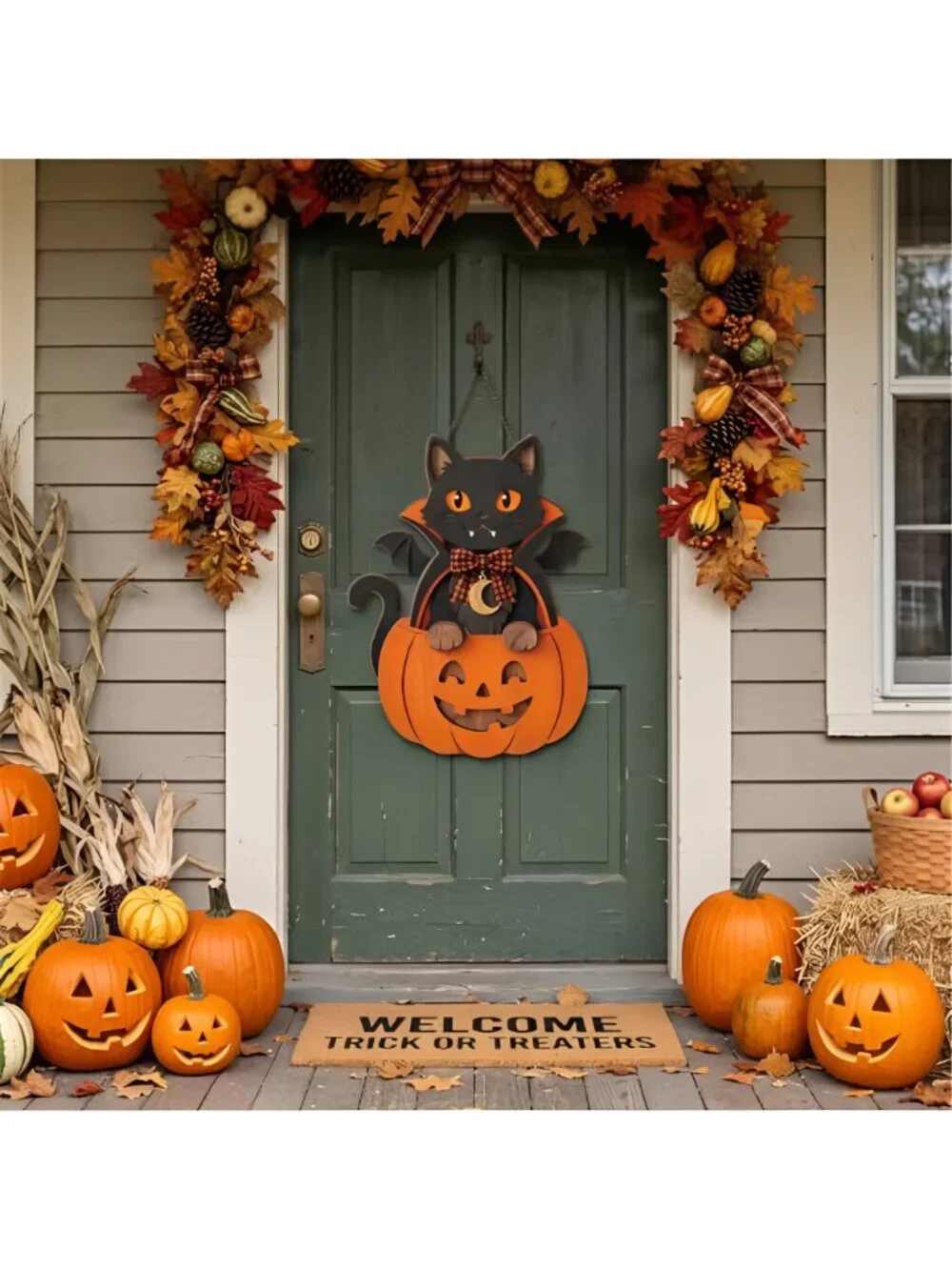 Black Cat Halloween Decor Halloween Door Sign Vampire Cat Door Decoration